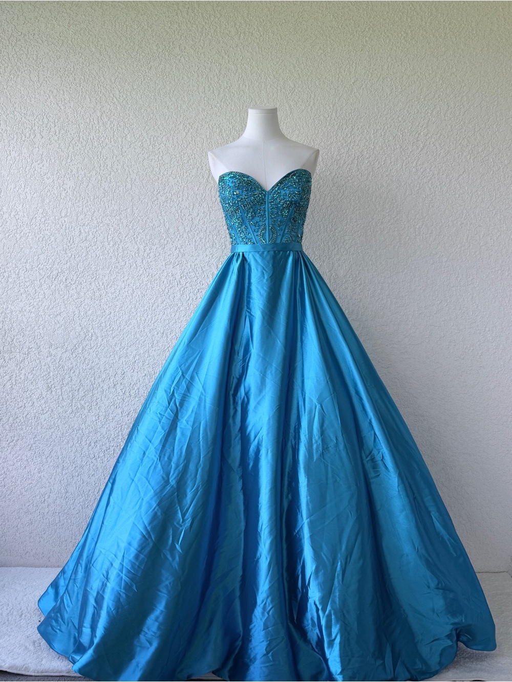 Sherri Hill Turquoise Strapless Beaded Ball Gown